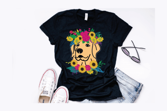 Floral Golden Retriever Graphics for T-Shirt Designs & Beyond
